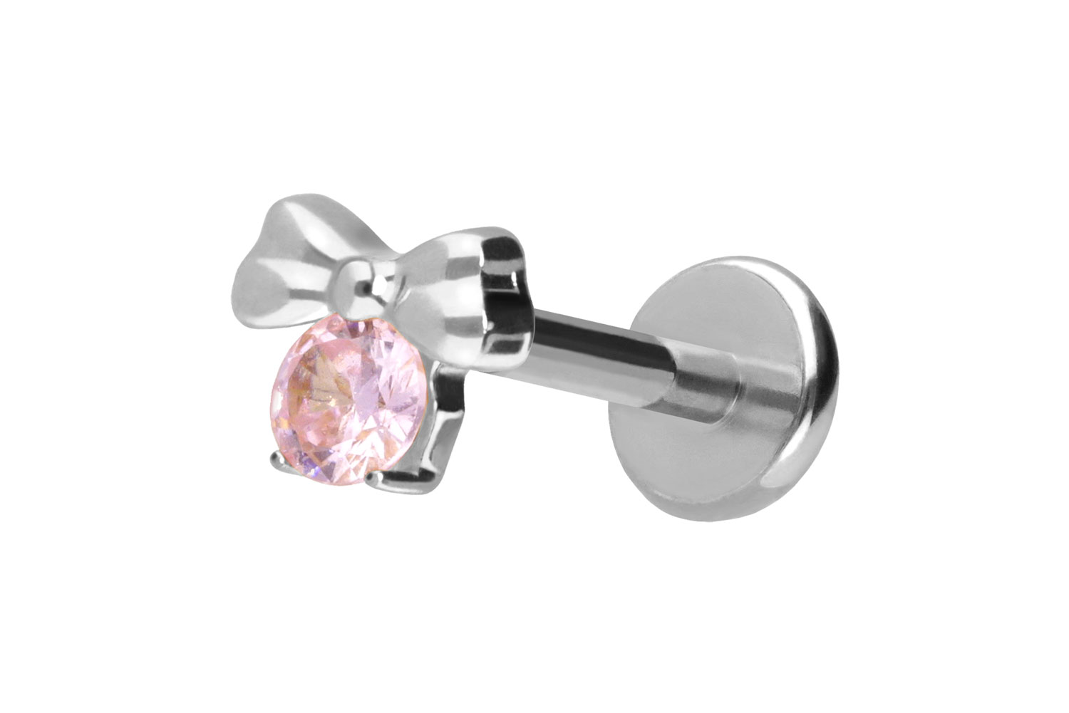 Titan Labret Piercing mit Push Fit SCHLEIFE + KRISTALL